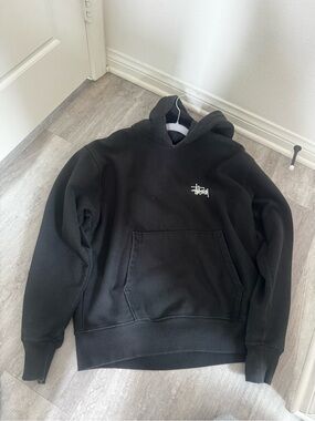 Stussy Black Hoodie with White Chest Logo
